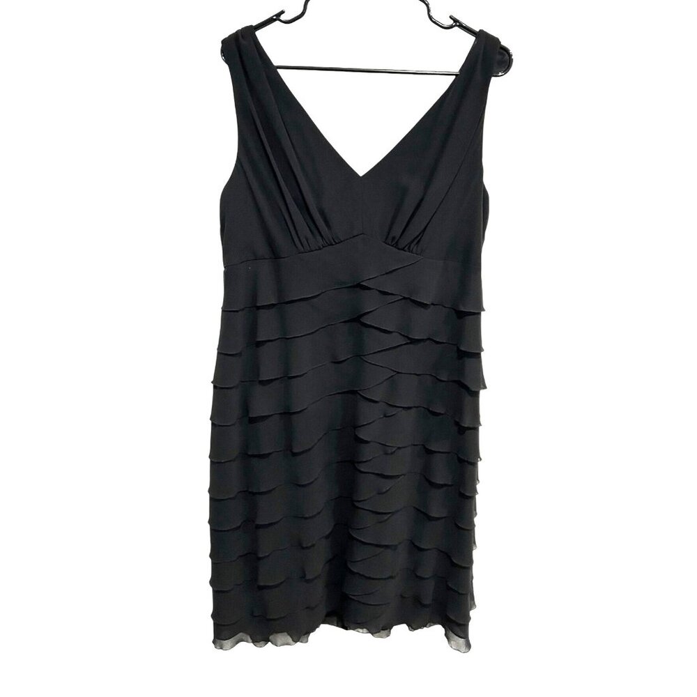Jones New York Womens Black Tiered Ruffle Sleeveless V-Neck Dress Size 16